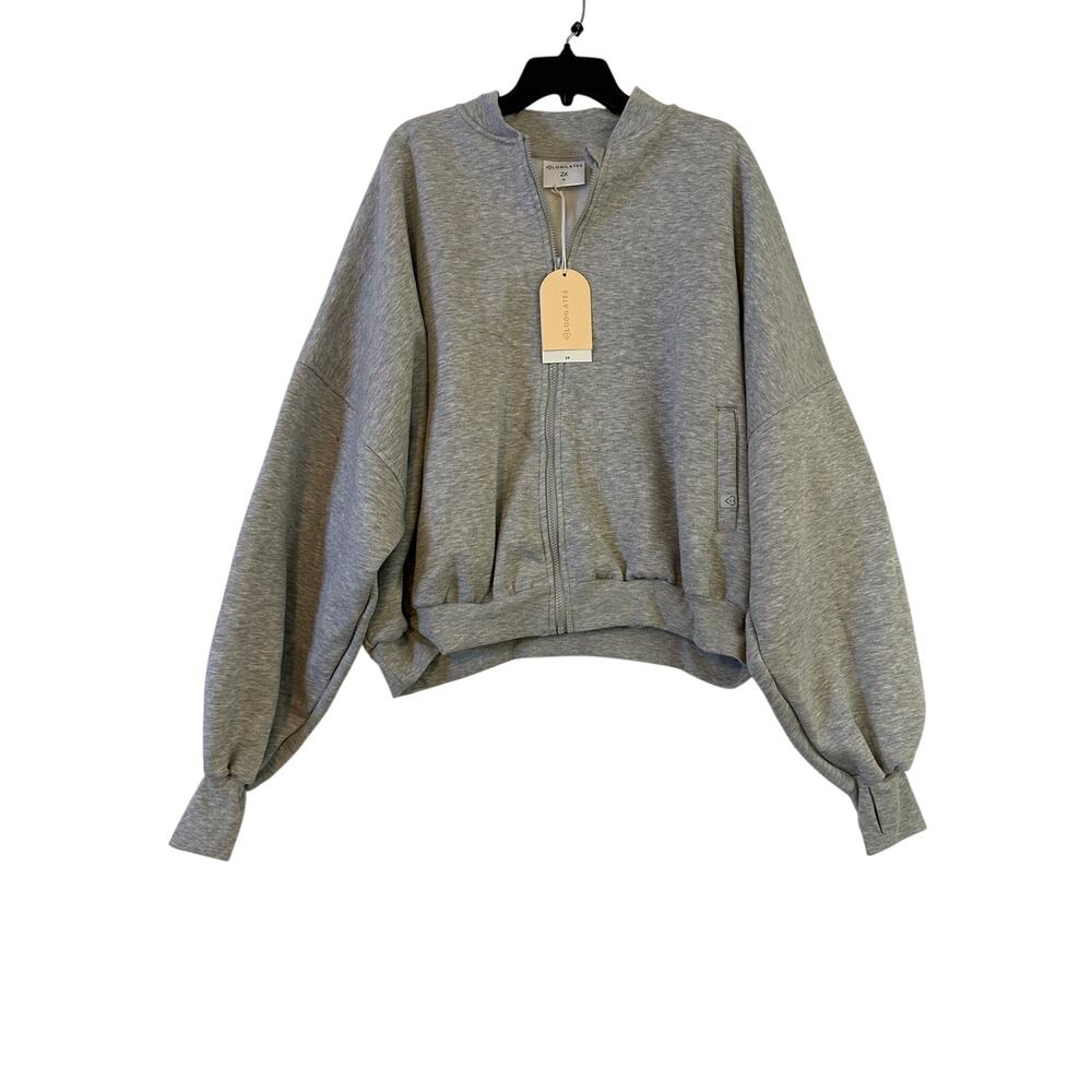 NWT Blogilates Marshmallow Bomber Jacket 2X Gray Zip Womens